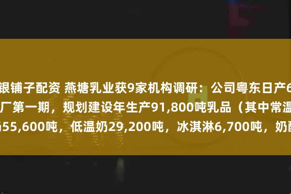 银铺子配资 燕塘乳业获9家机构调研:公司粤东日产600吨现代化乳制品加工厂第一期,规划建设年生产91,800吨乳品(其中常温奶55,600吨,低温奶29,200吨,冰淇淋6,700吨,奶酪300吨)(附调研问答)